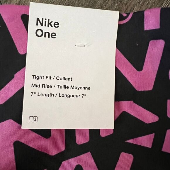Nike One Women  7" Cosmic Fuchsia Printed Mid-Rise Biker Shorts (DX0092-665) -XS - Picture 8 of 12